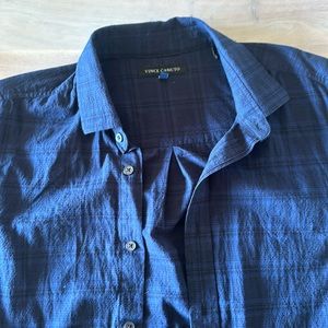 Vince Camuto deep blue and black plaid shirt size Mediunm